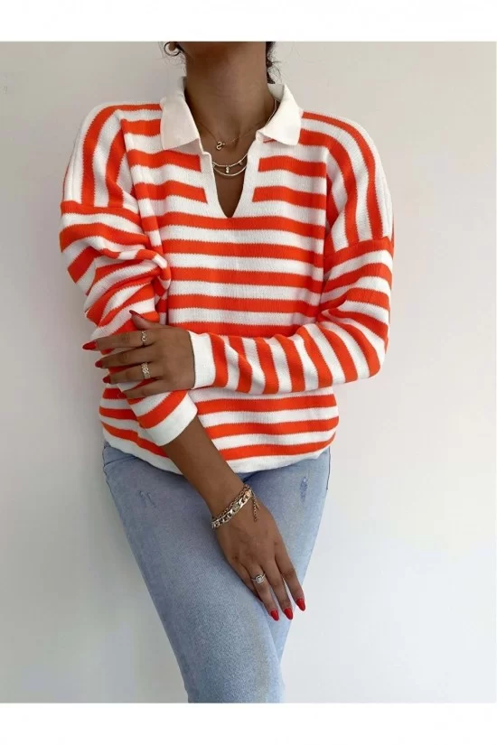 Arife Hanım Women's Polo Neck Black White Striped Long Sleeve Knitwear Sweater Arife Hanım Women's Polo Neck Black White Striped Long Sleeve Knitwear Sweater