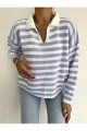 Arife Hanım Women's Polo Neck Black White Striped Long Sleeve Knitwear Sweater Arife Hanım Women's Polo Neck Black White Striped Long Sleeve Knitwear Sweater