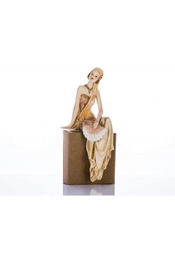 Krem Oturan Yelpazeli Kadın Biblo 27x10