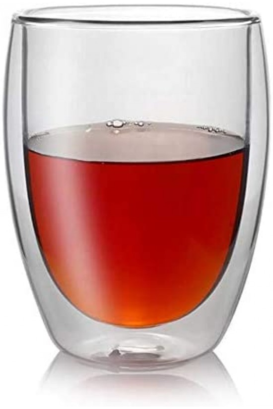 Çift Cidarlı İki Katmanlı Çift Camlı Bardak, Kupa - Cappucino Latte Kahve Bardağı - Borosilikat Cam - Yalıtımlı, 350 ml