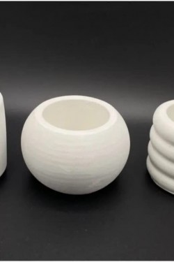 LPTOA23%100 Beton El Yapımı 3'lü Sukulent Ve Kaktüs Saksı S, Beyaz, 5.5x 9cm & 5.5x8cm & 7x6.5cm