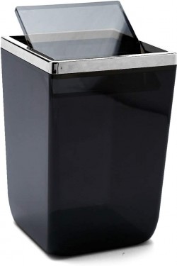 Biga Çöp Kovası, 6 Lt, 17,5 x 17,5 x 26 cm, Şeffaf Siyah/Krom