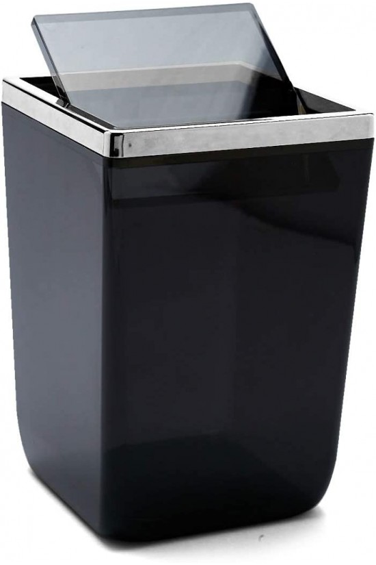 Biga Çöp Kovası, 6 Lt, 17,5 x 17,5 x 26 cm, Şeffaf Siyah/Krom