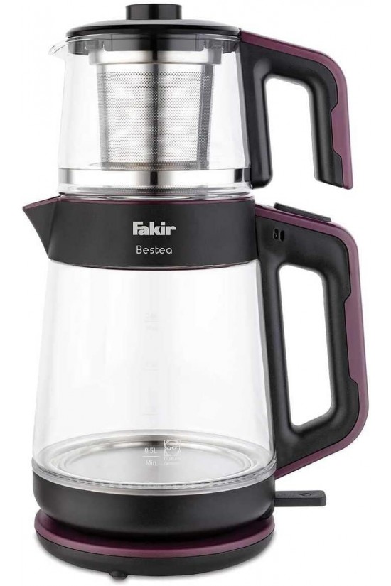Bestea Çay Makinesi, ‎1900 W, 1 L Demlik & 2 L Isıtıcı Hazneli, Cam & Paslanmaz Çelik, Siyah/Violet