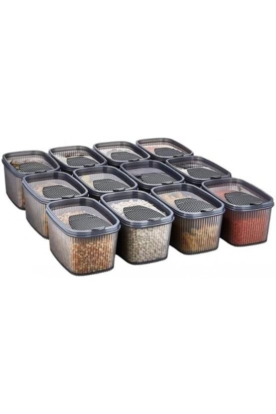 12&apos;Li Set Erzak Bakliyat Saklama Kabı 1.3 Lt - Midi Boy 12X1300Ml Hmnv-Lv-236-Pltn-12Li
