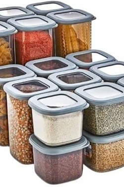24'lü Mega Set Kare Erzak Saklama Kabı - 8x(0,55 litre 1,2 litre 1,75 litre) - Antrasit HMNV-BSF856-57-58--24LU