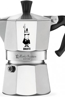 Moka Express Espresso Cezvesi, 3 Kişilik, 130 ml Hacim, Alüminyum Döküm Gövde ve Termoplastik Sap, Gümüş Renk