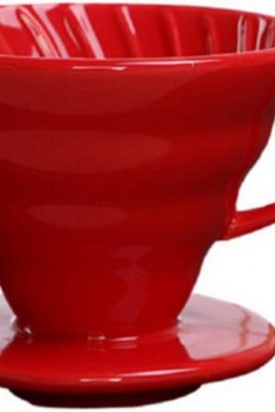 Seramik Kahve Dripper - Porselen Kahve Dripper - Kahve Demleyici - Kahve Al - No: 2 - Kırmızı (*Hario V60 Benzeri)