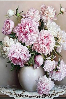 Beyaz Vazo Ve Çiçekler 2 Sayılarla Boyama S 40x50 Cm (TUVALE GERİLİ) 0060