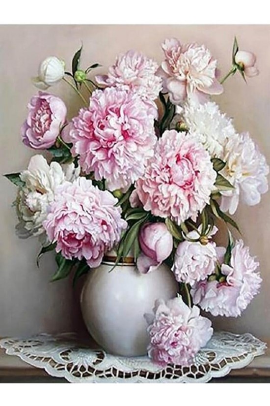 Beyaz Vazo Ve Çiçekler 2 Sayılarla Boyama S 40x50 Cm (TUVALE GERİLİ) 0060