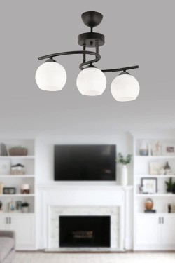 Neva 3 Dreifach-Kronleuchter aus schwarzem und weißem Glas, Mr. Muk Room Hall-Kronleuchter, 55 x 50