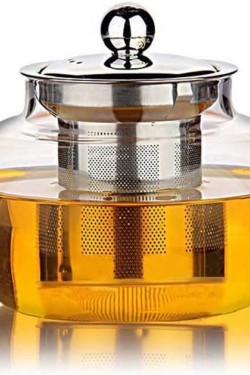 Cam Bitki Çayı Demliği 600 ml - Çelik Süzgeçli Demlik