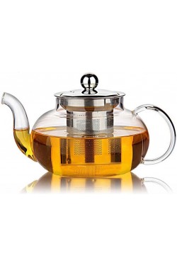 Cam Bitki Çayı Demliği 600 ml - Çelik Süzgeçli Demlik