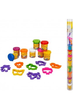Crafy Oyun Hamur Set Mini 8Li Tüp Hamurlu/Şekilli Kalıplar Pvc Silindir 16D