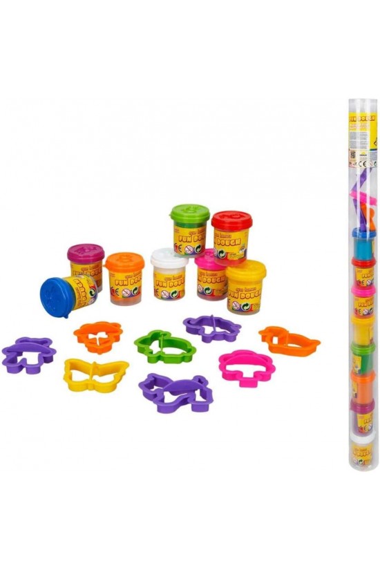 Crafy Oyun Hamur Set Mini 8Li Tüp Hamurlu/Şekilli Kalıplar Pvc Silindir 16D