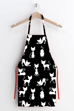 AYSO0221 Tablier Muk en tissu résistant aux taches avec motif de chat, noir, taille standard 50 x 70 adulte