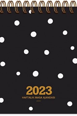 2023 AJ-65 12x33,5 Haftalık Masa Ajandası, Siyah Puantiye