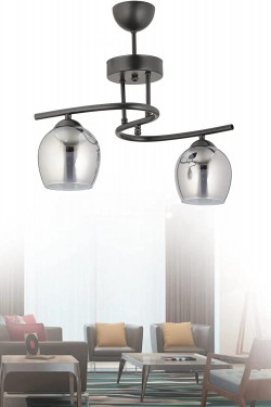 Neva 2-teiliger moderner Kronleuchter aus schwarzem Rauchglas, Mr. Muk Room Hall-Kronleuchter, 25 x 50