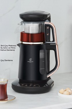 Çaysever Robotea 3 in 1 Konuşan Çay Makinesi Su Isıtıcı ve Filtre Kahve Demleme Makinesi Rosegold