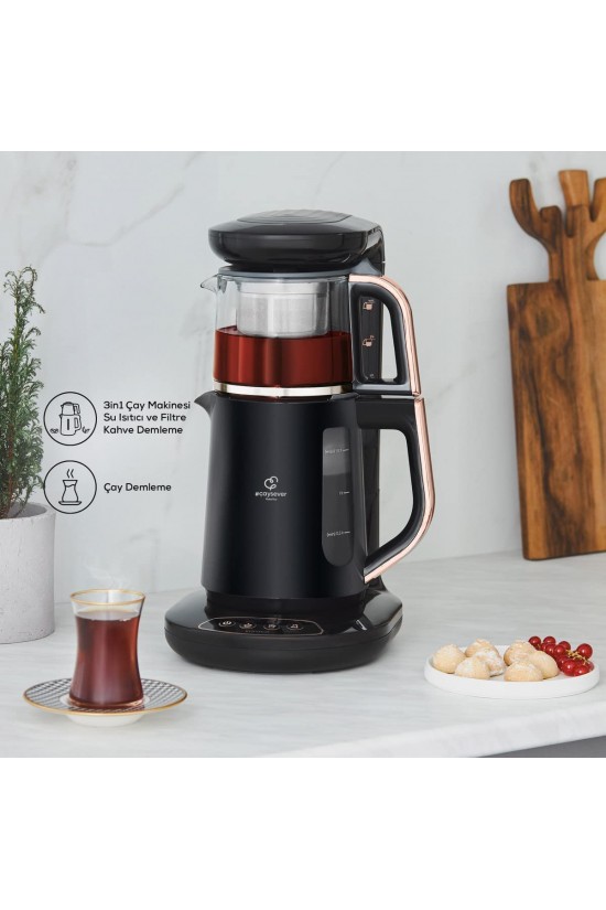 Çaysever Robotea 3 in 1 Konuşan Çay Makinesi Su Isıtıcı ve Filtre Kahve Demleme Makinesi Rosegold