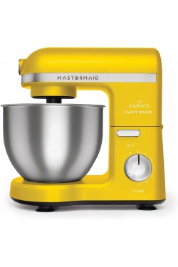 Batteur sur socle Mastermaid Chef, pétrin, 1500 W, acier inoxydable, 6 vitesses, 3 accessoires, jaune pin