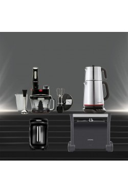 4-teiliges schwarzes Inox-Dowry S der Premium-Serie, Teebereiter, Toaster, Muk-Roboter, türkische Kaffeemaschine