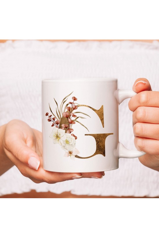 Tasse en porcelaine Lettre G - Tasse à thé/café imprimée lettre G à motifs floraux Tasse en porcelaine Lettre G - Tasse à thé/café imprimée lettre G à motifs floraux