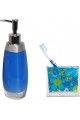 LIQUID SOAP DISPENSER, TOOTH BRUSH 2 BATH S, GRAY BLUE AND FLORAL LIQUID SOAP DISPENSER, TOOTH BRUSH 2 BATH S, GRAY BLUE AND FLORAL