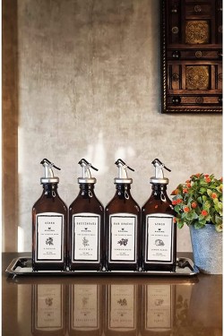 Stand Amber Lot de 4 250 ml Huile d'olive + Grenade Sour + Citron + Vinaigre Bouteille S, Blanc