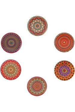 6 lı Çini Desenli (Sunset) Metal Bardak Altlığı ve Metal Stand