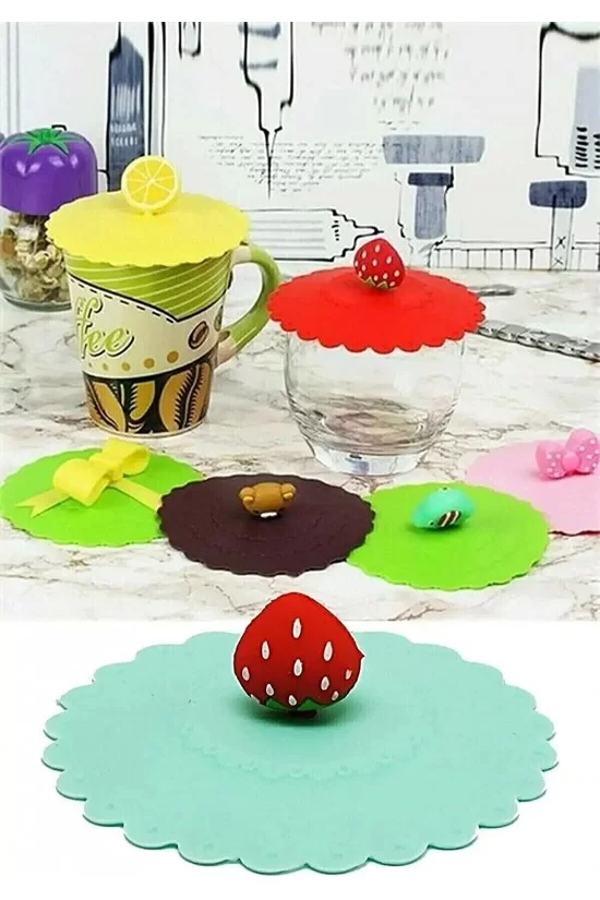 Silicone Fruit Shaped 3-Piece Cup Lid S Silicone Fruit Shaped 3-Piece Cup Lid S
