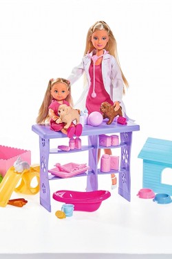 Si, 105733040, Steffi Love Hayvan Dünyası Oyuncak Bebek Set, 29 cm Steffli ve 12 cm Evi, Köpek Kulübeli, 35 Parça Aksesuar, Steffi Love Animal World