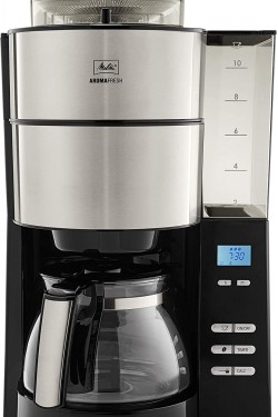 AromaFresh 1021-01, Öğütücülü ve Cam Sürahili Filtre Kahve Makinesi, Siyah Paslanmaz Çelik, 1.375 litre, 1000 W, Siyah Gümüş, Standart