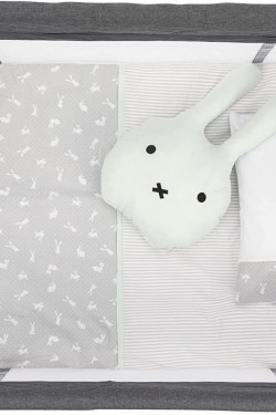 Ensemble de couchage pour bébé avec matelas de parc de luxe 6 pièces, Happy Rabbit