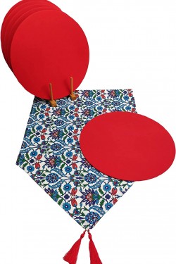 Çini Desenli Runner 6'lı Kırmızı Supla Set V00020886