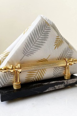 Gold Detailed Natural Marble Napkin Holder, Gold & Black