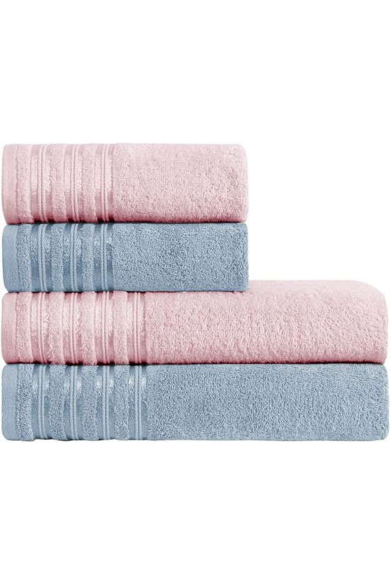 Ekstra Soft Yüksek Kalite Havlu S, Pudra/Mavi, (2*50x85+2*70x140)