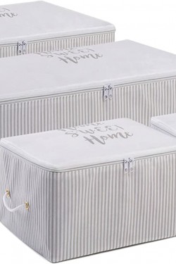 4-teiliges grau gestreiftes Home Sweet Home Aufbewahrungstaschen-Set