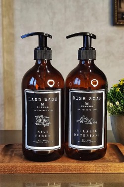 Queen Ahşap Stantlı 2'Li Sıvı Sabun Ve Bulaşık Deterjanı Şişesi S, 500Ml