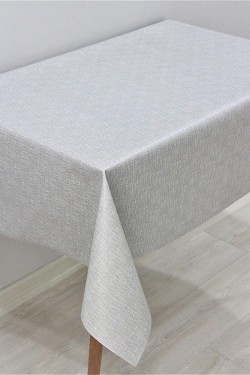 Mit Fasern gefütterte, abwischbare Pilz-Tischdecke aus PVC, Leinenoptik, Grau, 130 x 160 cm