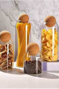 4’lü Hava Geçirmez Mantar Kapaklı Cam Kavanoz S 450ml-700ml-950ml-1300ml HMNV2001-AR