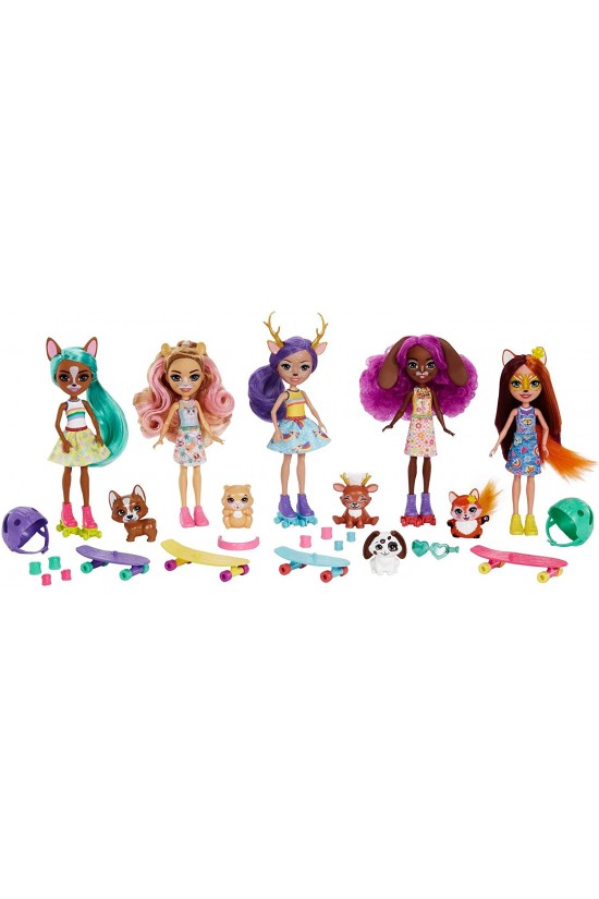 City Dolls Pack of Five, 4 dolls (15 cm) and over 15 pieces including skateboard and roller skate accessories, ages 4 and up HHC19 City Dolls Pack of Five, 4 dolls (15 cm) and over 15 pieces including skateboard and roller skate accessories, ages 4 and up HHC19