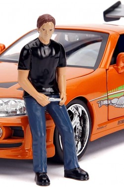 253206001, Fast and Furious Toy 1995 Toyota Supra Auto + Brian O'Conner Spielzeugfigur, Druckguss (Metall), Heckklappe und Türen zum Öffnen, Fast and Furious 1995 Toyota Supra