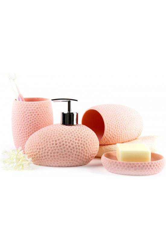 Pembe Petek Desenli 4 Lü Banyo S Pembe Petek Desenli 4 Lü Banyo S