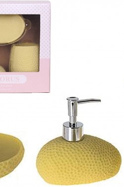 Yellow Honeycomb Patterned 3 Piece Bath S with Gift Box