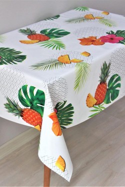Elyaf Astarlı Silinebilir PVC Muşa Masa Örtüsü, Ananas Desenli, Çok Renkli, 100x140cm