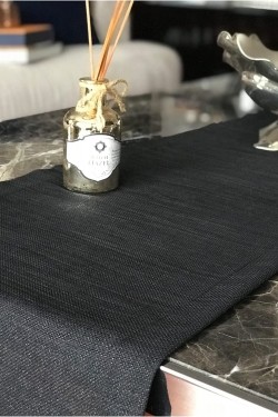 Tapis de passage lin argenté noir 45x150