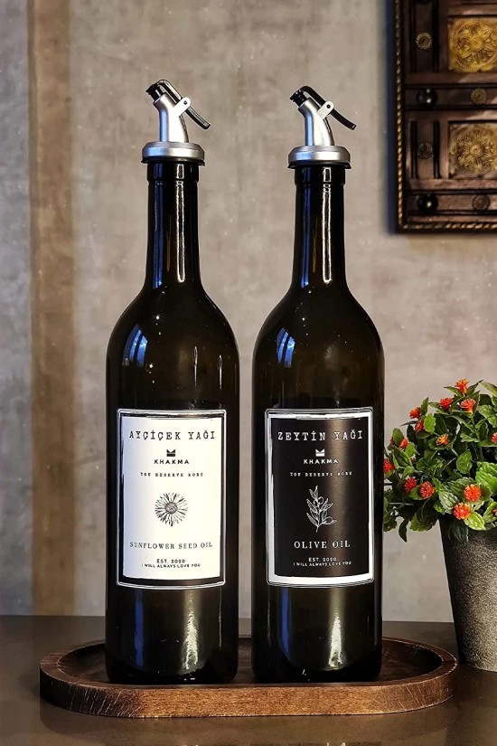 Wooden Stand Amber 2 750ml Olive Oil + Sunflower Oil Bottle S, Black & White Wooden Stand Amber 2 750ml Olive Oil + Sunflower Oil Bottle S, Black & White