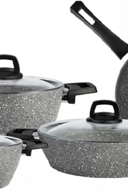 Gris Bio Granit 7 Parça Tencere S, Tava (Tencere Kapakları Dahil)