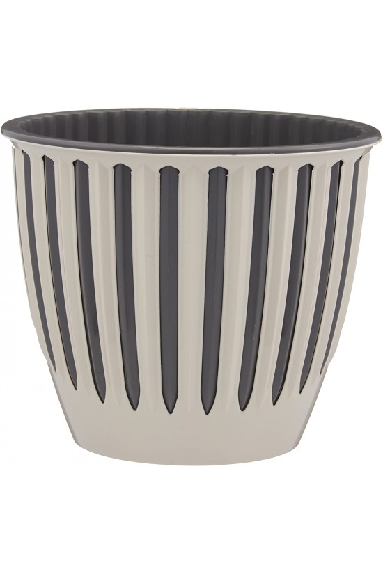 PYN5 Piyano Saksı Geçme Tabaklı İçlikli Dekoratif Saksı, Kirli Beyaz, 18.8cm, 3 Litre